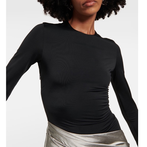 RASARIO: Designer Black and Silver draped silk-blend maxi gown - Picture 4 of 8